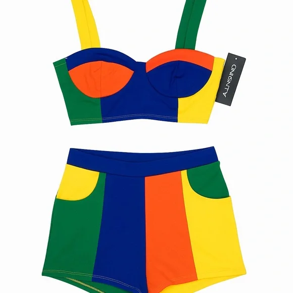 Cherry Melon Women's High Waist Color Block Shorts - Picture 1 of 6